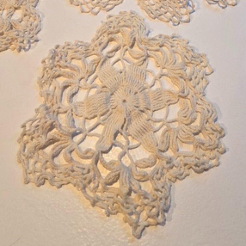 Eight Medium Vintage Off-White/White Crochet Doilies: 10" - 11"